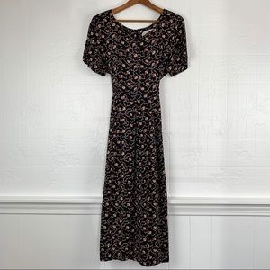 ◐ VTG ◑ Erika Studio Black Floral Tie Back Dress